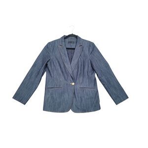 Dark Blue Denim Work Blazer With Gold Buttons 8